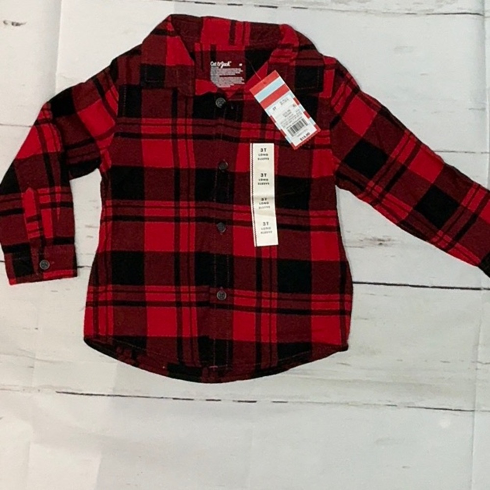 Cat & Jack Red and Black Button Down Flannel Shirt